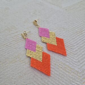Statement oorbellen Miyuki ruitjes - Oranje Roze