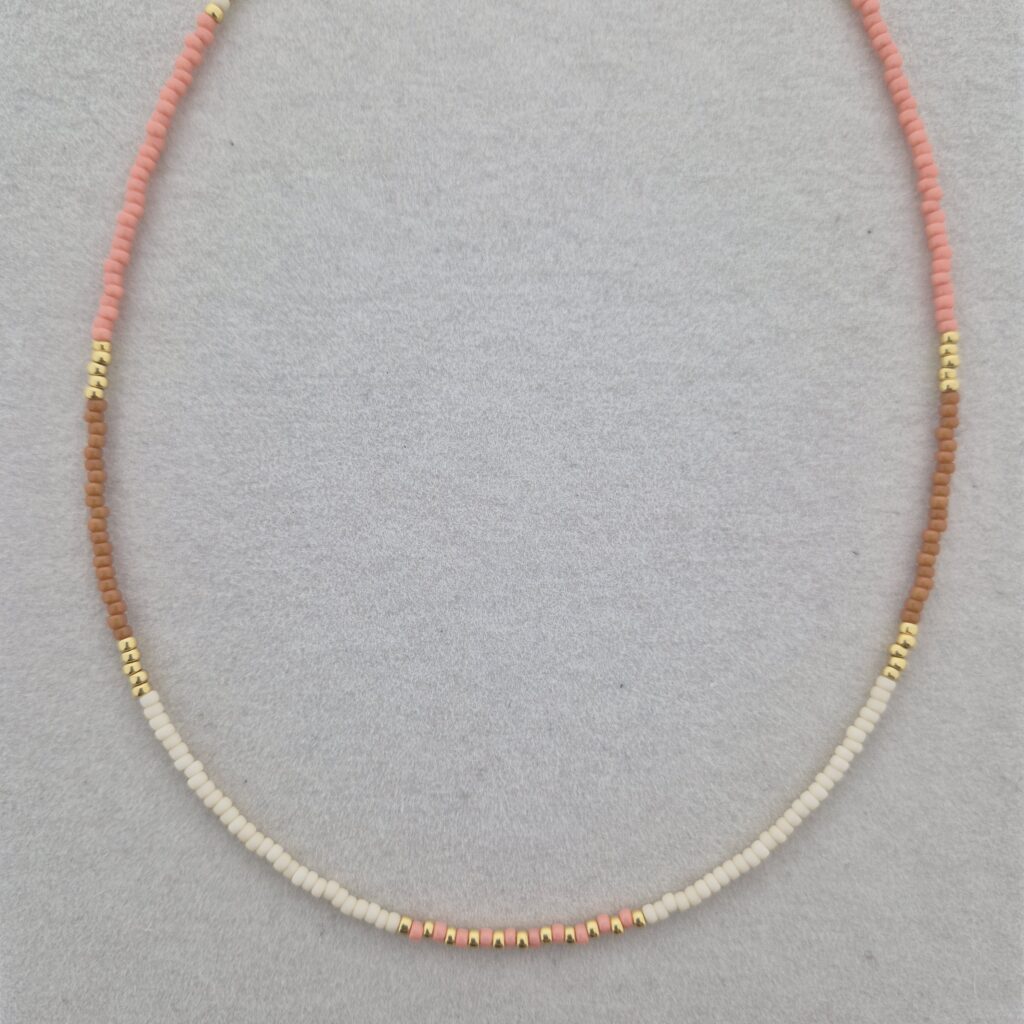 Korte kralenketting Miyuki | Camel, peach - goud