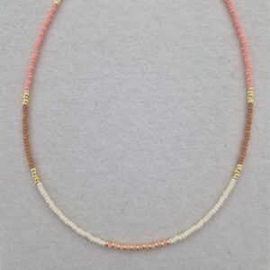 Korte kralenketting Miyuki | Camel, peach - goud