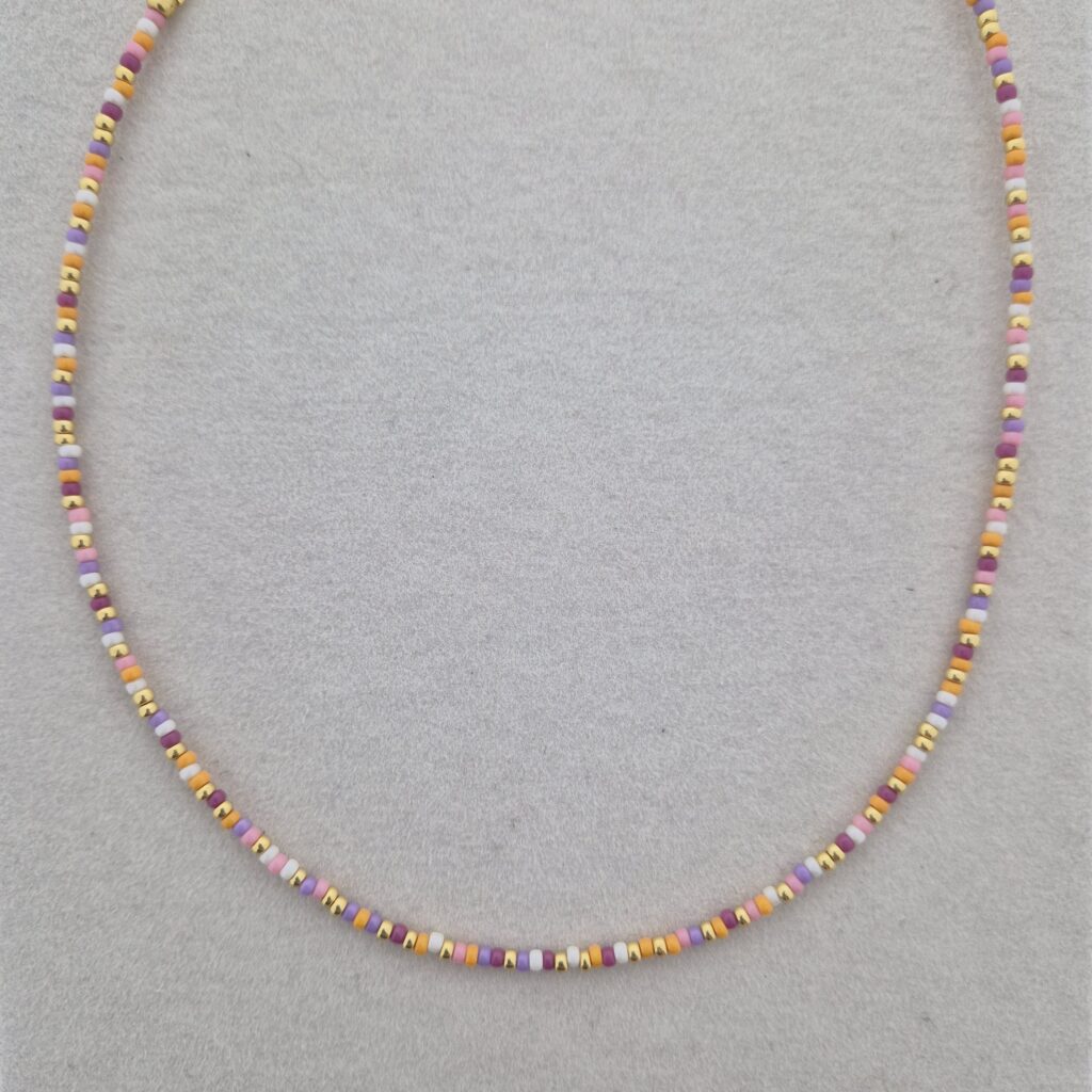 Korte kralenketting Miyuki | Paars, oranje, roze