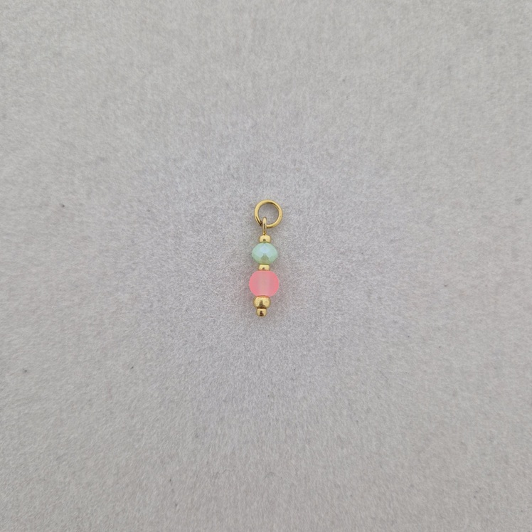 Bedel met roze ronde kraal en turquoise facetkraaltje - goud