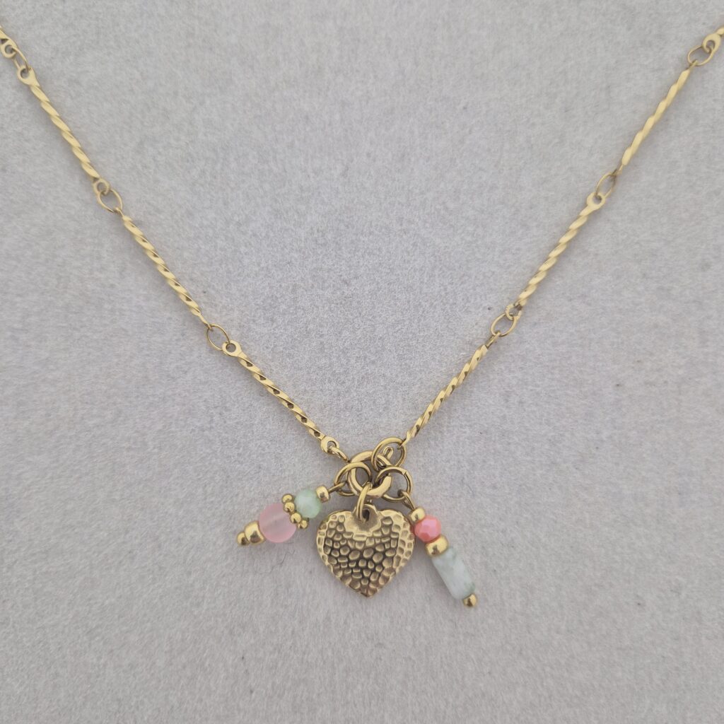 Ketting met 3 bedels - roze mint