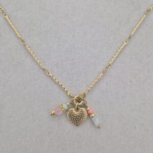 Ketting met 3 bedels - roze mint