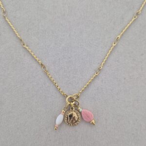 Ketting met 3 bedels - roze wit