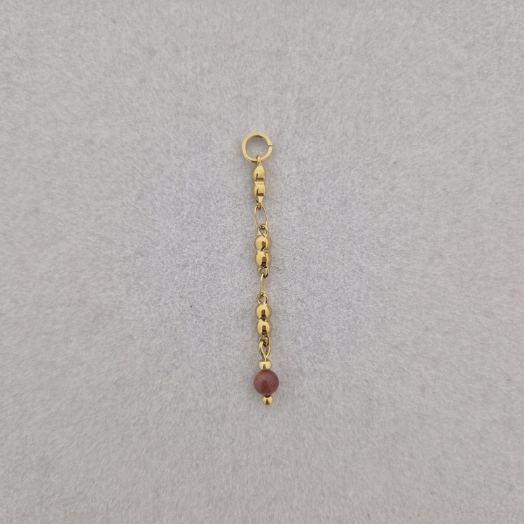 Bedel lange ketting met bruin kraaltje - goud