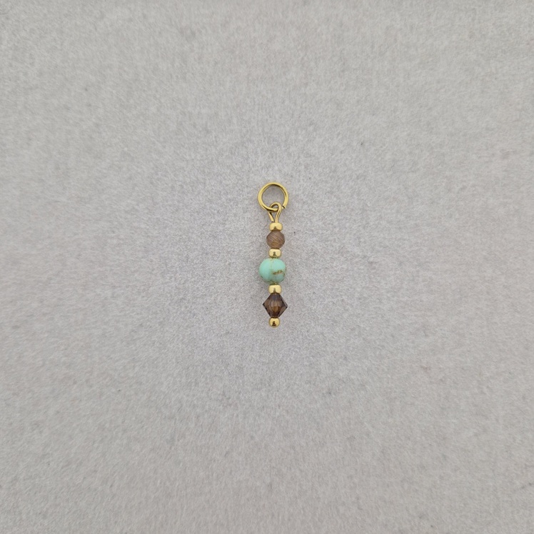 Bedel met bruine bicone kraal en turquoise kraal - goud