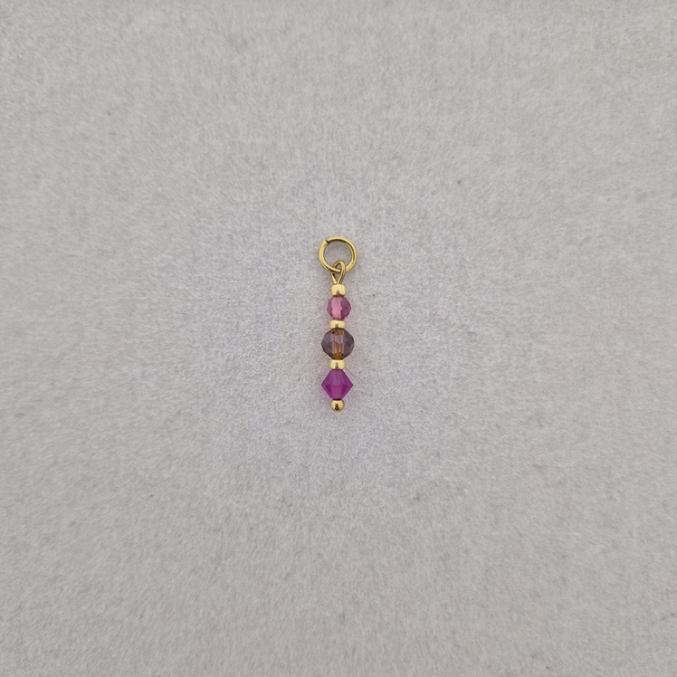 Bedel met fuchsia bicone kraal en bruine facetkraal - goud