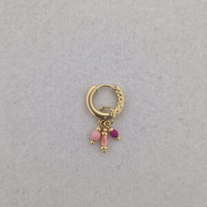 Dikke oorring met bedel roze-rood