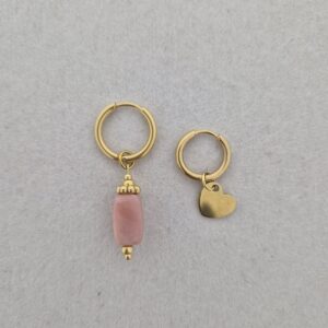 Setje oorringen met bedels | Roze - Hartje goud