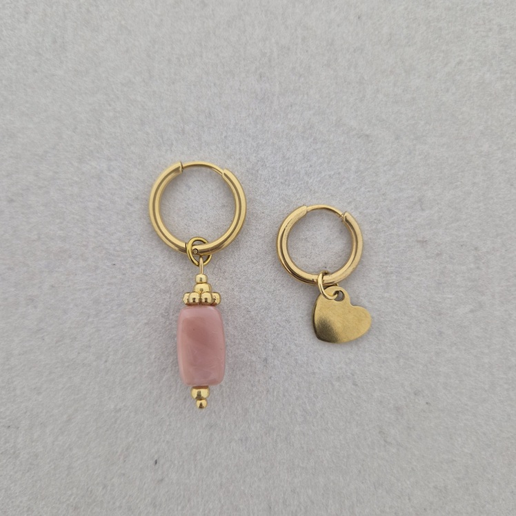 Setje oorringen met bedels | Roze - Hartje goud